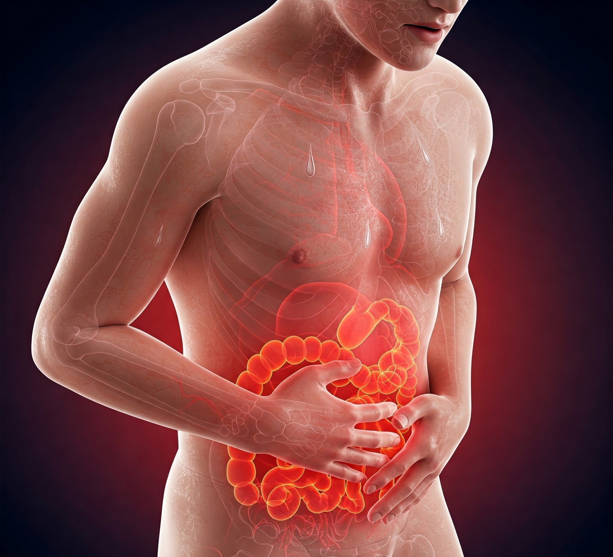 A man with a prominent stomach, standing with his hands on his hips.