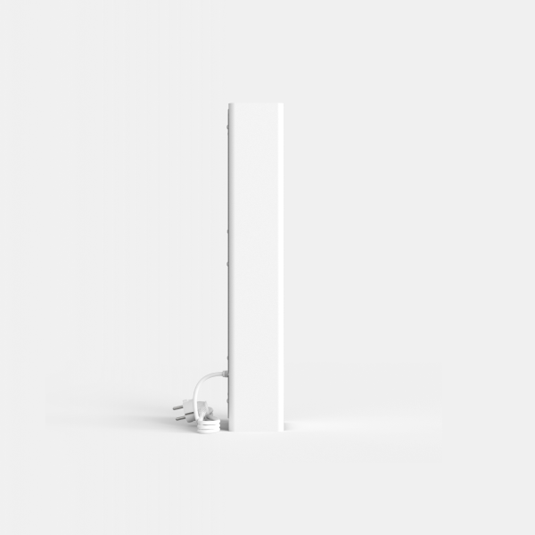 Side view of the air purifier: compact unit with ergonomically integrated functional elements