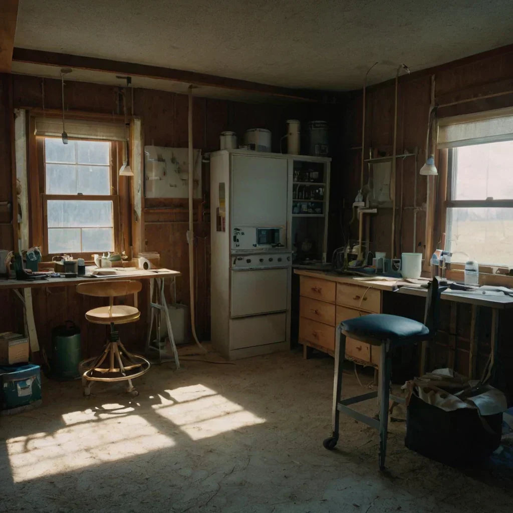 A kitchen featuring a stove, refrigerator, and a dining table.
