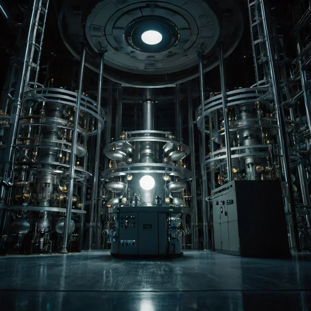 A large room featuring an extensive arrangement of pipes and valves.