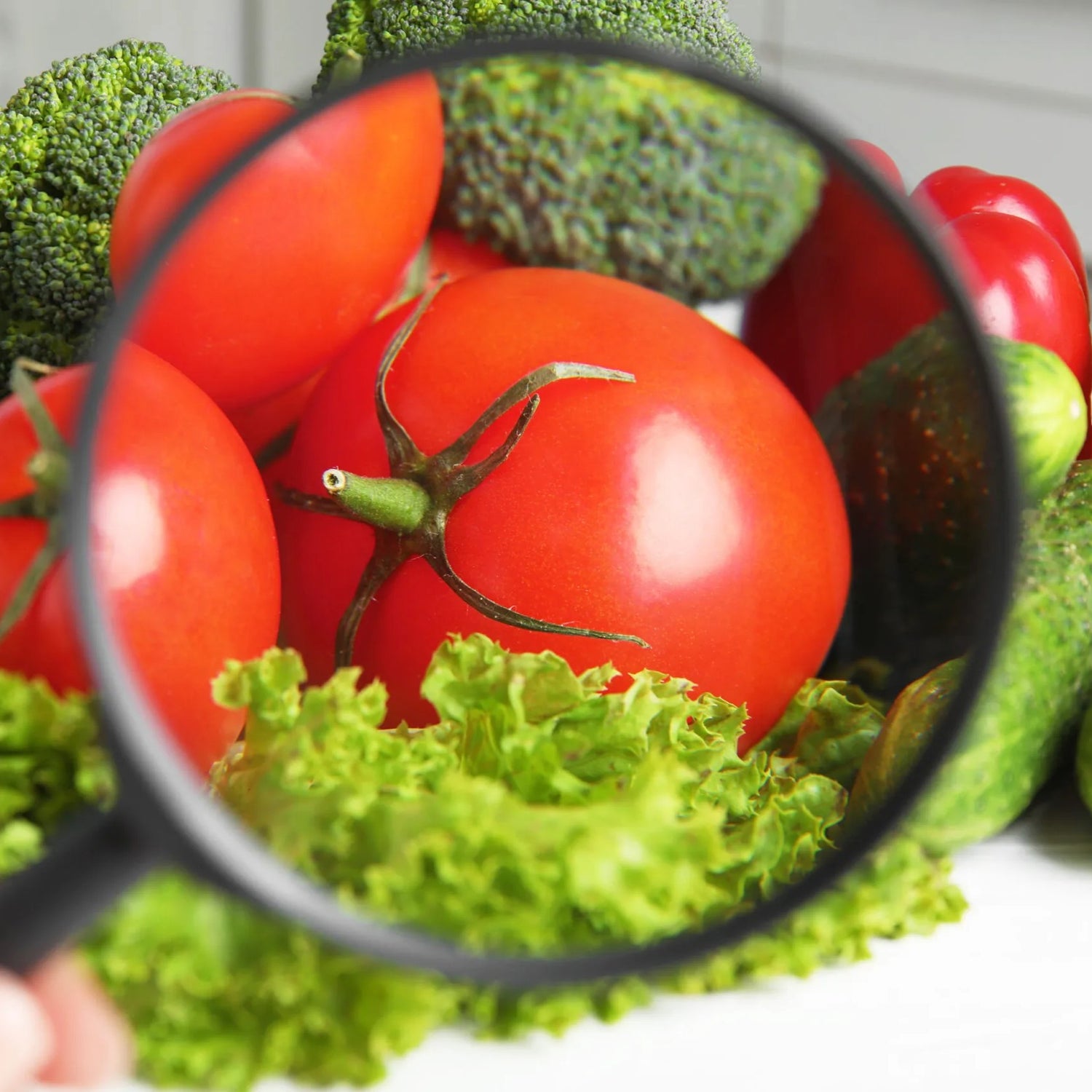 Vegetables under a magnifying glass